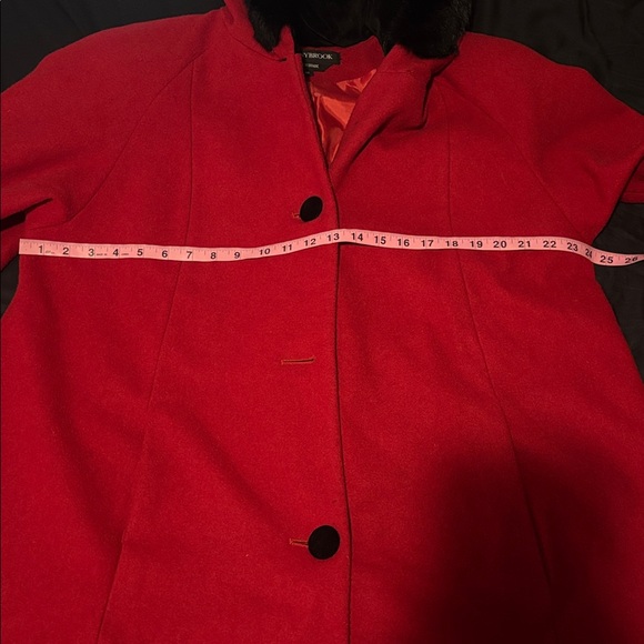 Donnybrook red and black 100% wool coat with genuine fur trim hood size 12 - Picture 15 of 16
